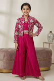 Rani Pink Palazzo Set with Embroidered Jacket For Girls