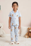 Girls Sky Blue Bunny Print Night Suit Set