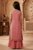 Girls Dusty Pink Embroidered Palazzo Set with Jacket And Crop Top