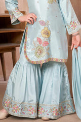 Powder Blue Embroidered Sharara Set with Dupatta for Girls