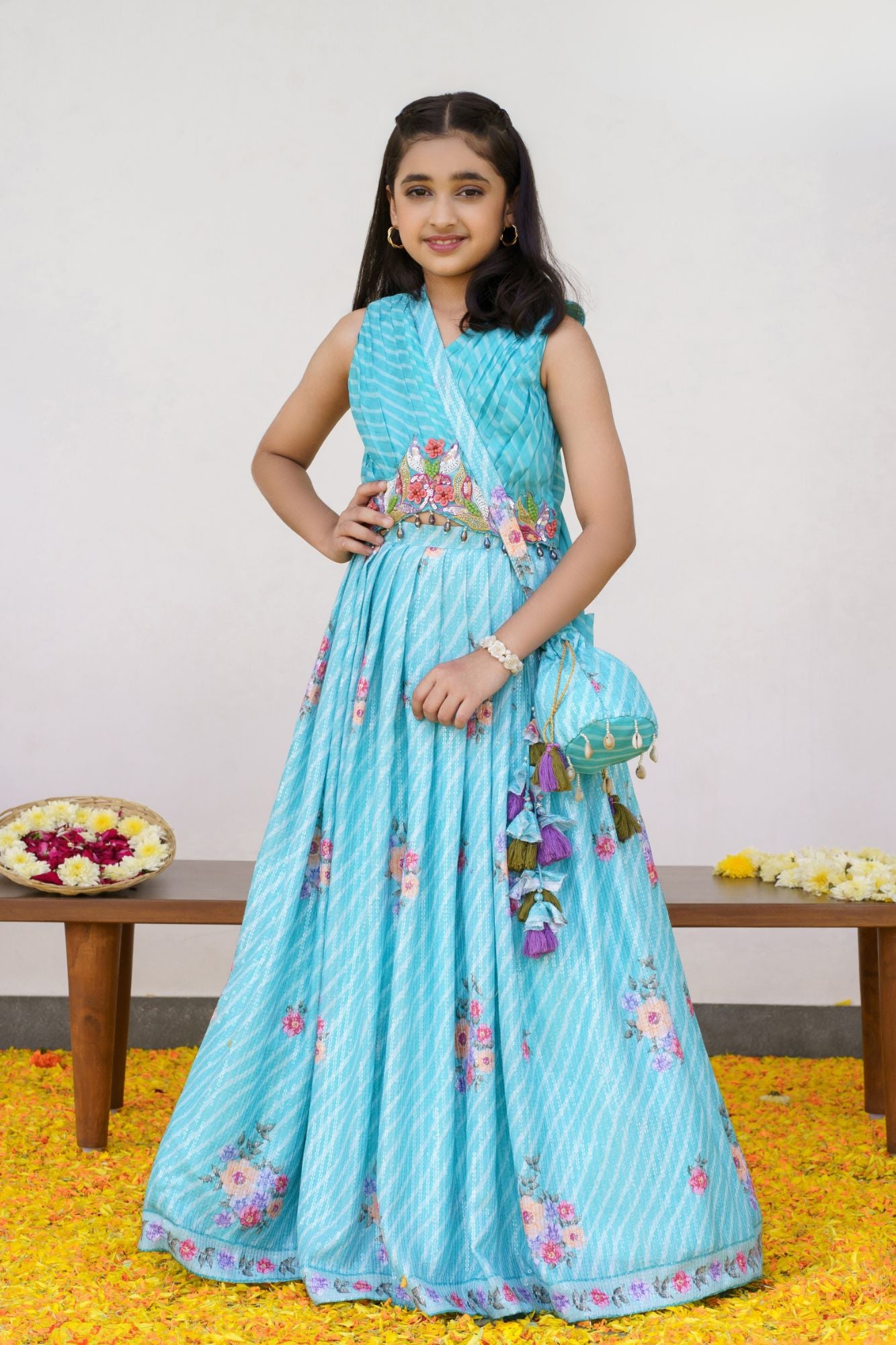 Aqua Blue Floral Lehenga Choli Set