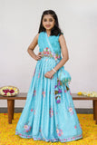 Aqua Blue Floral Lehenga Choli Set
