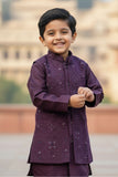 Wine Thread And Sequins Embroidered Sherwani Set For Boys