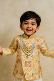 Yellow Patchwork-Style Kurta with Cream Dhoti Set