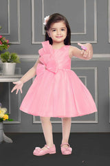 Pink Frock With Bow Embellished For Girls