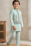 Firozi Embroidered Kurta Set with Nehru Jacket For Boys