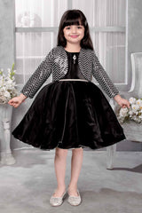 Stylish Black Frock With Sequins Overcoat For Girls