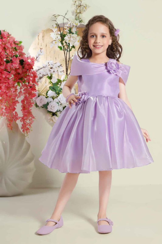 Purple Sleeveless Sequins Work And Floral Embellished Frock For Girls