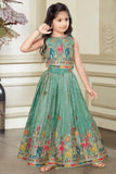 Green Folk Embroidered Lehenga Choli for Girls
