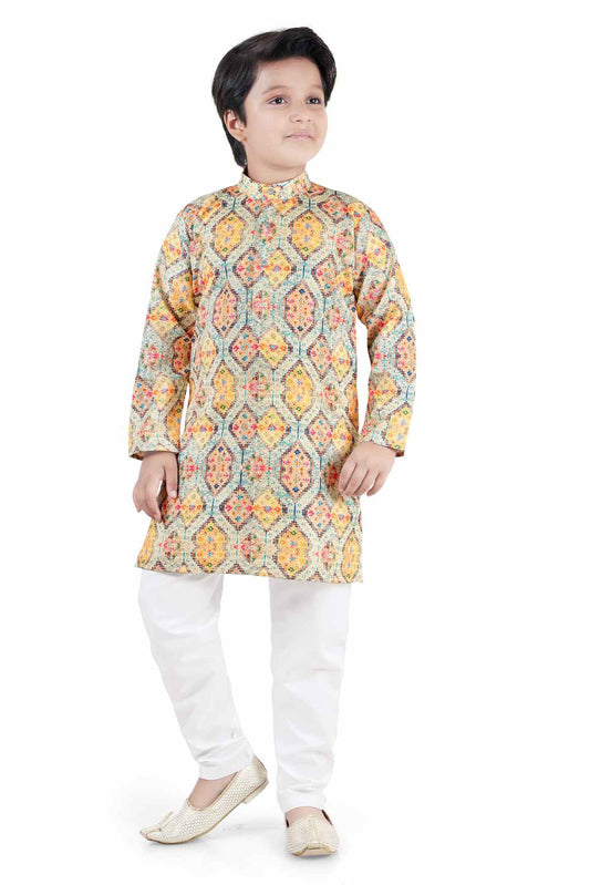 Ethnic Multicolor Printed Kurta Set For Boys