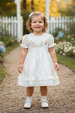 Girls White Floral Embroidered Fit And Flare Frock