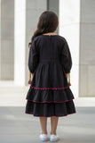 Black Ruffle Tiered Dress with Multicolor Embroidery For Girls