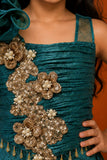 Girls Teal Green Sequin Embellished Draped Sharara Set