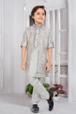 Pista Green Thread Embroidery Work Kurta Jacket Set For Boys