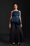 Metallic Blue Pleated Top with Pants For Girls