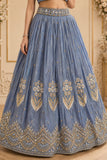 Dusty Blue Heavy Floral Embroidered Lehenga Choli with Jacket
