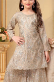 Fawn Embroidered Kurti Sharara Set With Dupatta for Girls