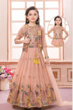 Peach Embroidered Lehenga Choli with Jacket For Girls