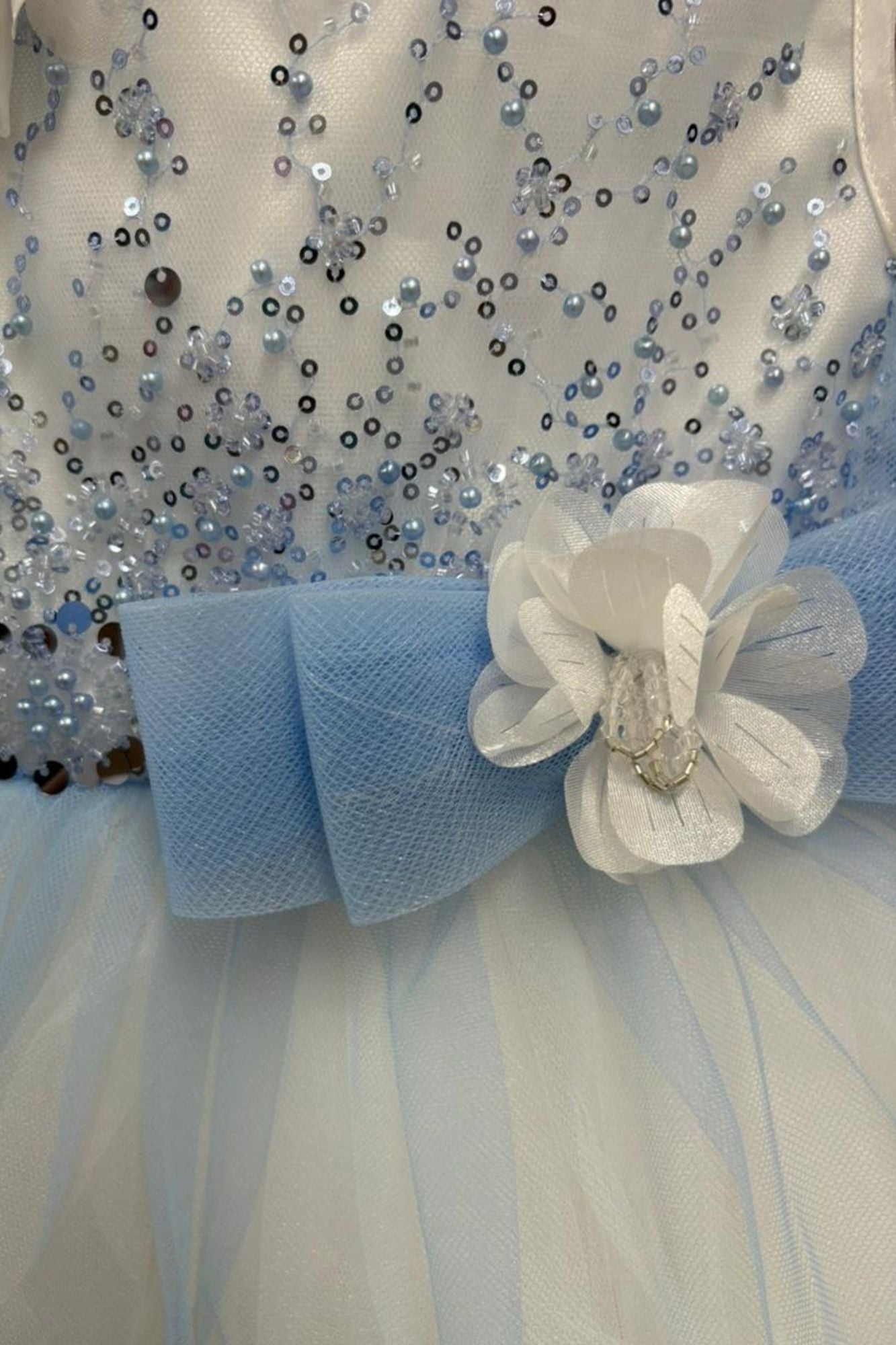 Blue Sequin Party Wear Frock With Bow For Girls