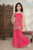Rani Pink Embroidered Top And Flared Sharara Set For Girls