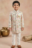 Elegant Boys Cream Jodhpuri Suit With Embroidered Woven Ethnic Motifs