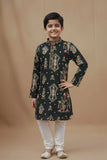 Black Multicolor Embroidered Kurta Set For Boys
