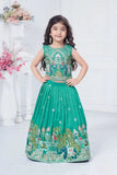 Emerald Green Elephant Embroidered Lehenga Choli Set for Girls