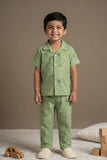 Green Tropical Print Night Suit Set For Boys