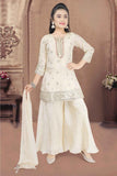 Elegant Cream Mirror Work Banarasi Palazzo Set For Girls