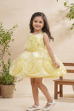 Blooming Princess Yellow Rosette Embellished Party Frock For Girls