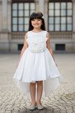 White Tailback Frock With Floral Embellishments For Girls
