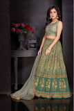 Sage Green Floral Printed Lehenga Choli Set with Dupatta