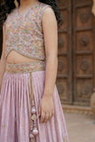 Elegant Lavender Floral Embroidered Lehenga Choli Set For Girls