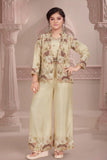 Cream Embroidered Jacket Palazzo Set for Girls