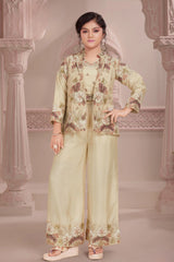 Cream Embroidered Jacket Palazzo Set for Girls