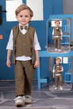 Stylish Brown Waistcoat Suit Set with Bow Tie For Boys