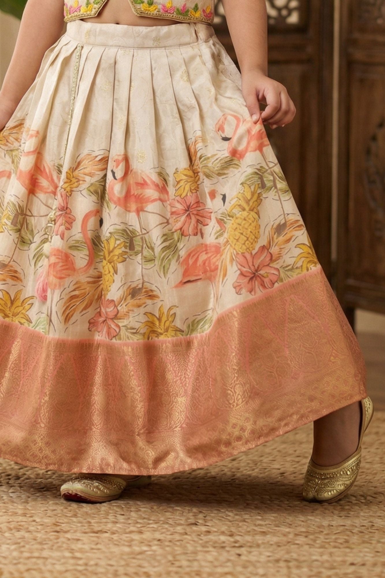 Ivory Printed Lehenga Choli Set with Embroidered Blouse For Girls
