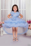 Powder Blue Sequin Bow Party Frock For Girls