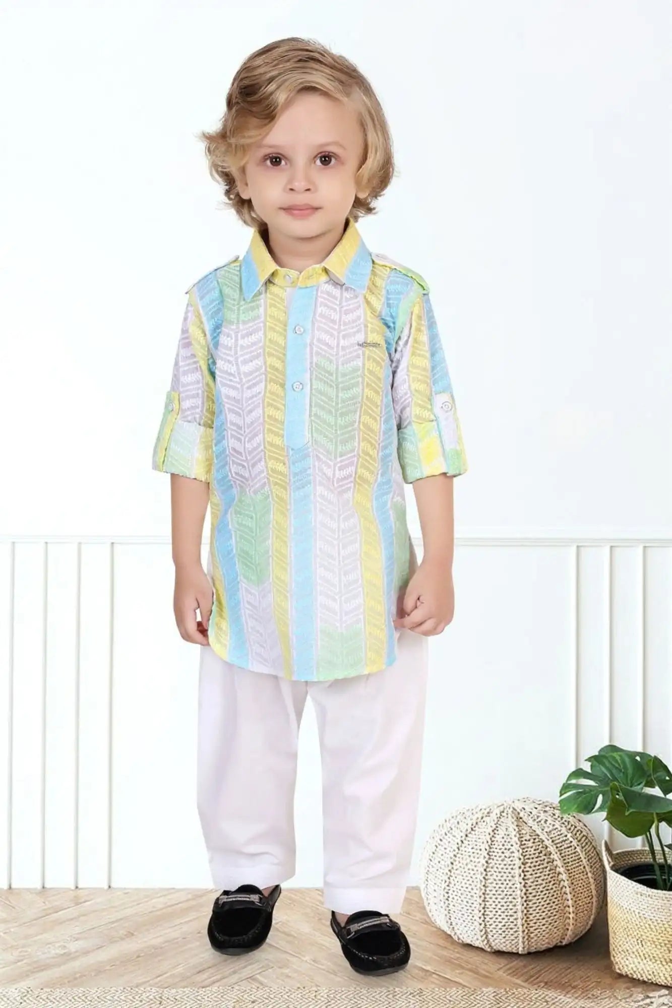 Blue And Yellow Thread Embroidery Kurta Set – Festive Ethnic Wear For Boys