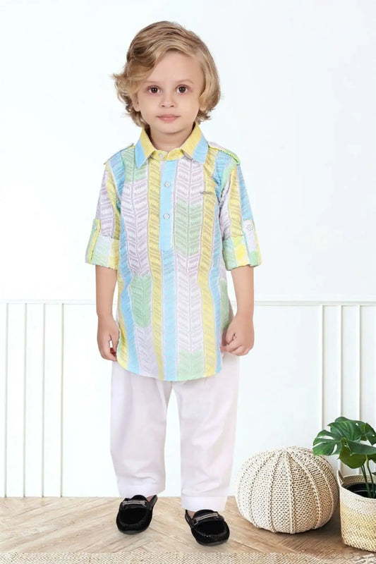 Blue And Yellow Thread Embroidery Kurta Set – Festive Ethnic Wear For Boys