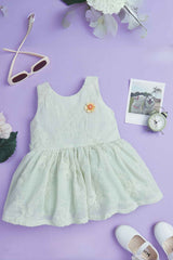 Green Thread Embroidered Cotton Casual Frock For Girls