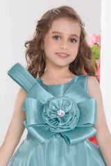 Sea Green Floral Embellished Party Wear Gown For Girls