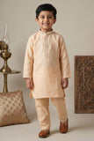 Peach Embroidered Linen Kurta Set For Boys