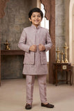 Lavender Embroidered Indo Western Sherwani Set For Boys
