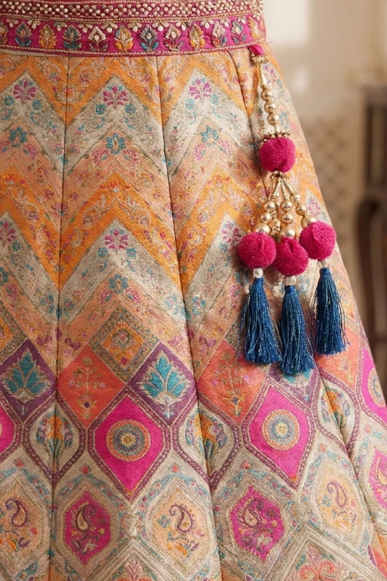 Multicolor Printed Lehenga Choli Set with Dupatta For Girls