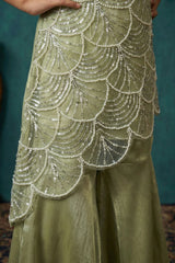 Girls  Green Embroidered Sharara Set with Pearl Work