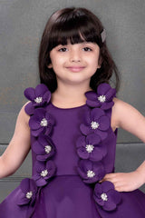 Violet Floral Embellished Party Wear Tailback Frock For Girls