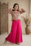 Rani Pink Palazzo Set with Multicolor Paisley Embroidered Top For Girls