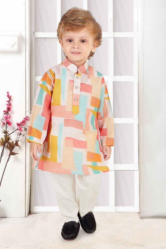 Multicolor Printed Kurta With Bottom Set For Boys