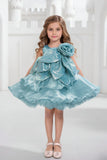 Sky Blue Embellished Glitter Bow Party Dress for Girls